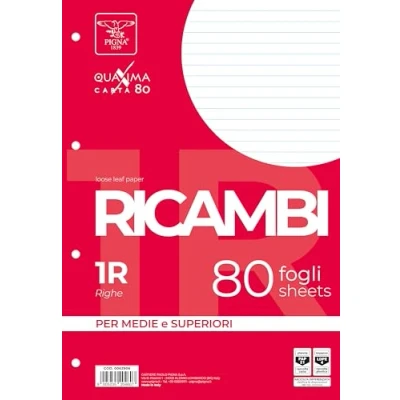 Image de Pigna, Lot de 80 pièces rechange avec 4 trous pour stockage, feuilles f..to A4, 21 x 29,7, sans renfort, 1R, lignes
