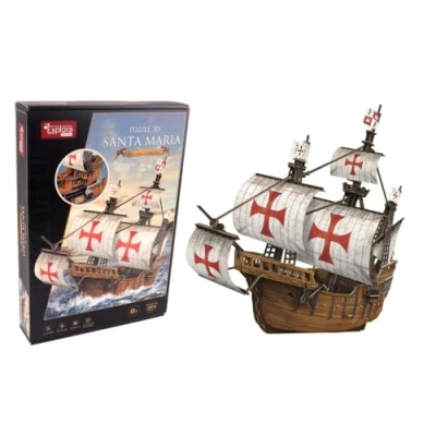 Afbeelding van EXPLORA Boot Santa Maria 3D puzzels 540032 204 stukjes niveau 5 zonder lijm of schaar educatief bouwspel cadeau voor kinderen modelbouw vanaf 8 jaar