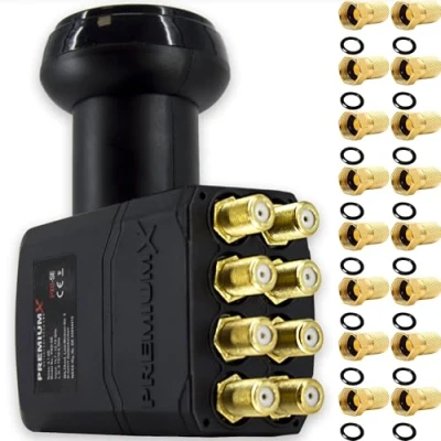 Afbeelding van PremiumX Octo LNB voor 8 deelnemers tv signaal converter met weerbescherming digitale satellietLNB in zwart inclusief 16 x F aansluitingen DVB S2 8K UHD 4K Full HD