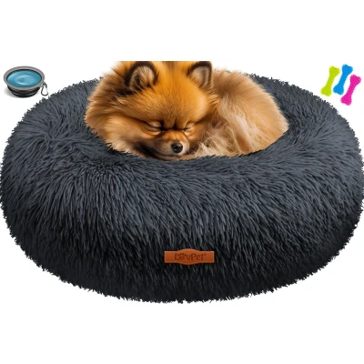 Afbeelding van LOVPET® Hondenbed / Hondenmand Hondenkussen Kattenbed Bagel, Afwasbaar, Incl. Kom + 3x Kauwbotjes, Hondenbank Pluche Kussen Rond Voor Kleine, Middelgrote &amp; Grote Honden, Katten 3XL (100 x 100 cm), Antraciet