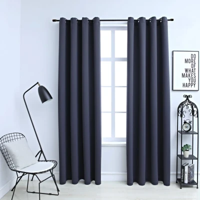 Afbeelding van Gordijnen verduisterend met ringen 2 st 140x225 cm antraciet