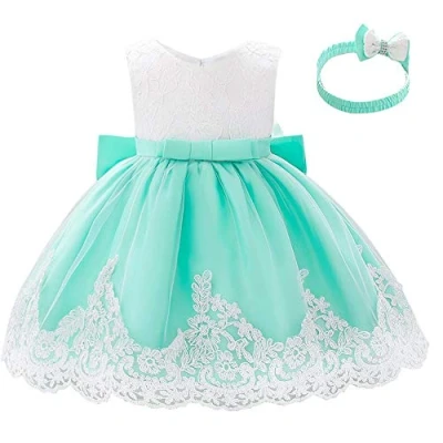 Afbeelding van Lito Angels Bruidsmeisjesjurk met hoofdband voor baby&#039;s, meisjes, kanten jurk ceremonie, bruiloft, maat 3 18 maanden, 426, Groen