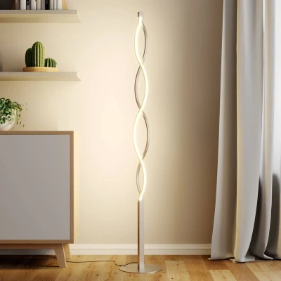 Afbeelding van Lindby LED vloerlamp met dimmer 2lichts Metaal, PMMA H: 150 cm nikkel satijn, wit Inclusief lichtbronnen