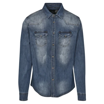Afbeelding van Brandit Herren Riley Denimshirt Overhemd blue, Heren, Maat: Medium, Blue