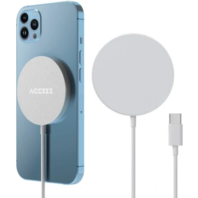 Afbeelding van Accezz Draadloze Oplader Geschikt voor MagSafe / Qi2 Snellader 15W USB C Kabel Wireless Fast Charger o.a. iPhone 12/13/14/15/16 Wit