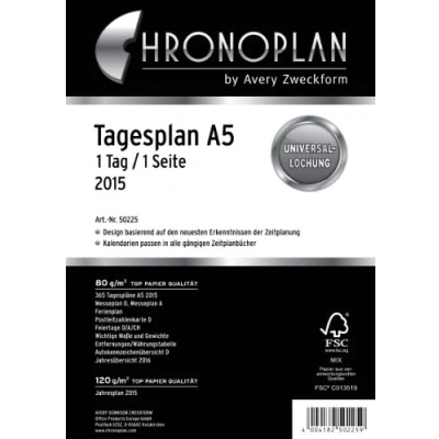 Afbeelding van Chronoplan 50225 kalender 2025 (dagplan A5 (148 x 210 mm), reservesalender, voor dagelijkse planner, ideaal gedetailleerde planning, 1 dag op pagina, inclusief