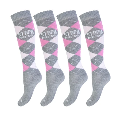 Afbeelding van STAPP Horse Paardrijsokken Ruit 4 pack Grijs / Roze Fuchsia 35/38