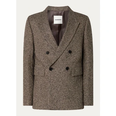 Afbeelding van Sandro heren Double breasted regular fit colbert in wolblend de kleur Beige, maat: 54
