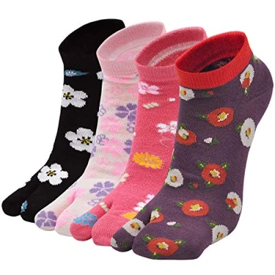 Afbeelding van PUTUO Tabi Sokken voor dames, Japans, Flip Flop, Geta sandaal, katoenen sokken, teenslippers 36 41, 4 paar, Veelkleurig D