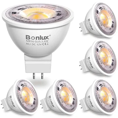 Afbeelding van Bonlux Ledlamp, GU5.3, MR16, led, 12 V, 6 W, ledspot, komt overeen met 50 60 halogeenlampen, warmwit, 3000 K, twee polige basis, niet dimbaar, voor verlichting op inbouwrails, stuks
