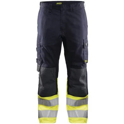 Image de Pantalon multinormes inhérent marine/jaune fluo, poches côtés en biais