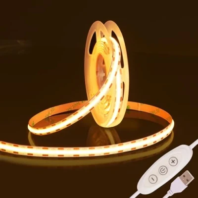 Afbeelding van Fosingut ledstrip, COB, 2 m, DC5 V, USB, slaapkamer, warmwit, 3000 K, 480 leds/m, CRI90+ dimbaar, flexibel, led, tv set, fancy light, gaming, zelfklevend, voor keuken, feest, kast,