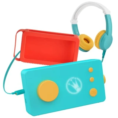 Afbeelding van Lunii Mijn Verhalenfabriek Model 3 met Octave Hoofdtelefoon en Oranje Odile Case Verhalenverteller voor kinderen van tot 8 jaar Inclusief audioboek 24 interactieve verhalen Nieuw