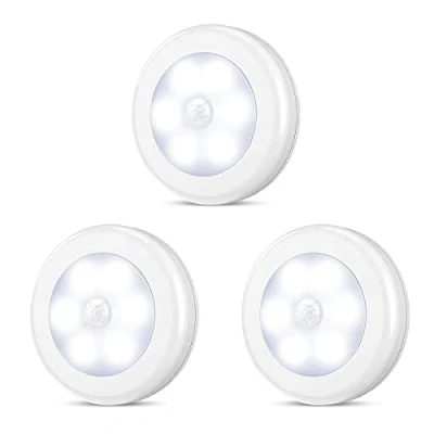 Afbeelding van ORIA bewegingsmelder, led nachtlampje met automatisch aan/uit licht, werkt op batterijen, voor trappen, kast, bewegingsmelder binnen, hal, wandkast, zuiver wit [energieklasse A+]