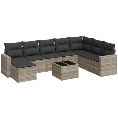 Afbeelding van vidaXL 9 delige Loungeset met kussens poly rattan lichtgrijs