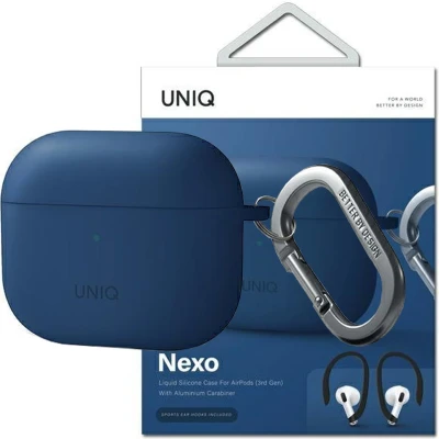 Afbeelding van UNIQ hoesje voor Nexo AirPods 3 gen + Oorhaken Siliconen blauw/blauw