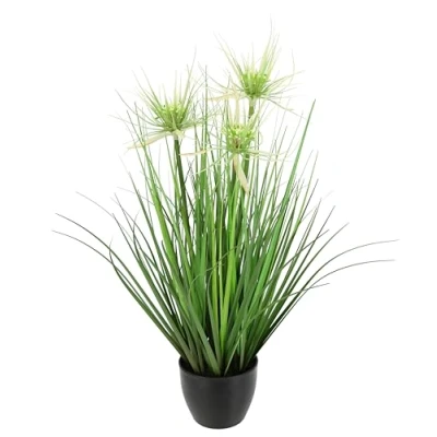 Afbeelding van Flair Flower Kunstprotea in een grasstruik pot naaldkussen struik decoratief gras kunstgras groene plant solitaire decoratieve