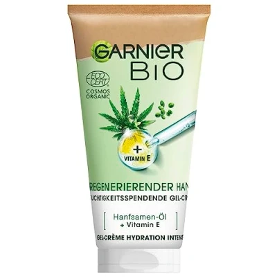 Afbeelding van Garnier Vochtinbrengende gel met biologische hennep regenereert de gevoelige huid vitamine E, veganistische formule, natuurlijke cosmetica, gecertificeerd, intensieve hydratatie, 50 ml
