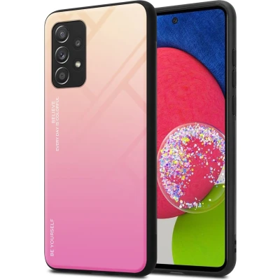 Afbeelding van Cadorabo Hoesje geschikt voor Samsung Galaxy A52 (4G / 5G) A52s in GEEL ROZE Tweekleurige beschermhoes van TPU silicone Case Cover en achterzijde gehard glas