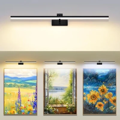 Afbeelding van MantoLite Led kleurtemperatuur, verstelbaar, wandlamp voor schilderijen en vitrines, 80 cm, 16 W, zwart, geborsteld, leeslampen, IP44, spiegel, kamerverlichting met verstelbare arm, 3000 K/4500 K/6000