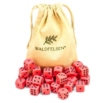 Afbeelding van Waldfelsen® Lot de 6, 12, 20, 30 ou 50 dés haute qualité la marque Taille standard 16 mm Cube acrylique Bouton jeu Dice 6 côtés Accessoires avec sac en tissu (rose,