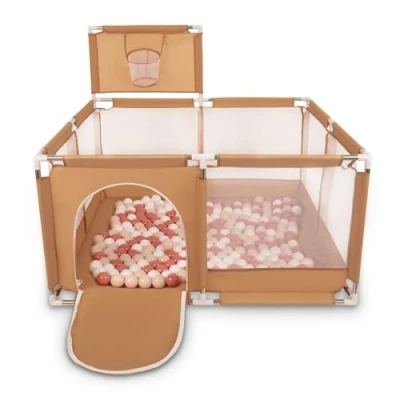Afbeelding van Selonis Kinderbox met Mand en 200 Ballen, Beige:Pastel Beige/Zalm/Wit