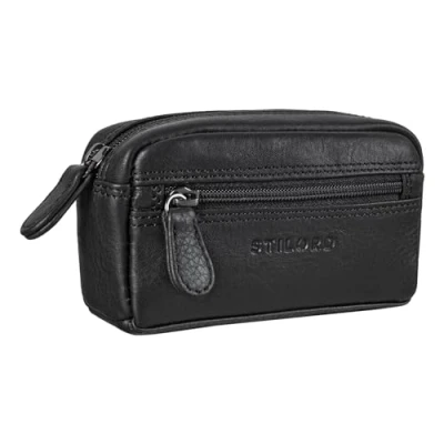 Afbeelding van STILORD &#039;Neal&#039; Sleutelzakje Leer Vintage Sleutelhoes Mini Portemonnee Kleine Kaarthouder RFID Case in Geschenkdoos, zwart., Muntenzakje