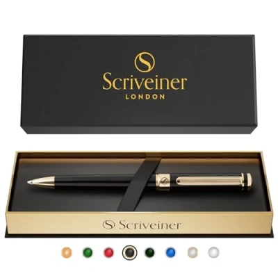 Afbeelding van Luxe pen van Scriveiner Prachtige Zwarte Lak Balpen met 24K Gouden Afwerking, Schmidt Inkt Vulling, Beste Cadeauset voor Mannen en Vrouwen, Professionele Uitvoering, Kantoor