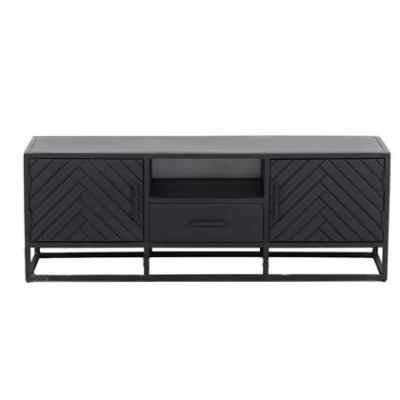 Afbeelding van Giga Meubel Tv Zwart Visgraat Mangohout 140cm Kast Isa