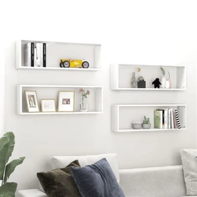 Afbeelding van Wandschappen kubus 4 st 80x15x26,5 cm spaanplaat wit