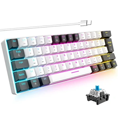 Afbeelding van Mechanisch gamingtoetsenbord 60% Compacte RGB LED verlichting Bedrade blauwe schakelaar Anti ghosting Multimedia Voor Windows Mac PC PS4 Xbox Gamer Schrijfkracht Reizen (wit en zwart)
