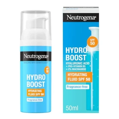 Image de Neutrogena Hydro Boost Fluide hydratant SPF 50 (1 x ml) Crème hydratante visage pour un usage quotidien avec acide hyaluronique et 2% niacinamide, protection solaire à large spectre