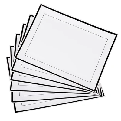 Afbeelding van MATANA 6 Witte Herbruikbare Plastic Dienbladen met Zwarte Rand (30x23cm) Stevig en Herbruikbaar Buffetten, Feesten, Bruiloften, Verjaardagen, Doopsels, Kerstmis &amp; Meer