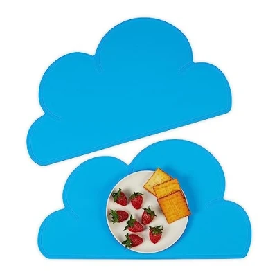 Afbeelding van Relaxdays placemat set van 2 baby&#039;s en peuters onderlegger antislip siliconen blauw