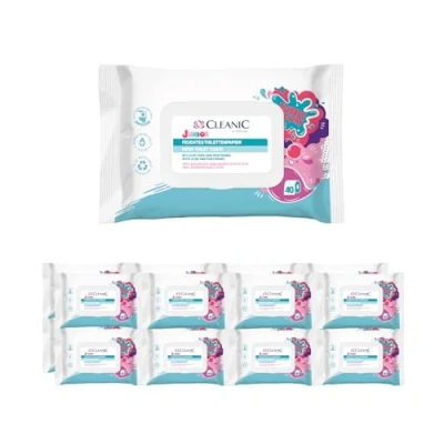 Afbeelding van Cleanic 640 stuks Junior vochtige doekjes, wasbaar, combinatie van vochtig papier en reinigt de intieme zone, kauwgomgeur, aloë vera, panthenol, stuks, 16 x