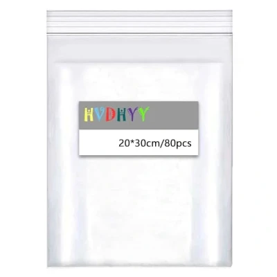 Afbeelding van HVDHYY Transparante plastic zakken met ritssluiting, groot, 80 stuks, 200 mm x 300 mm, 160 μm, hersluitbare voor het bewaren van snacks en kleding.