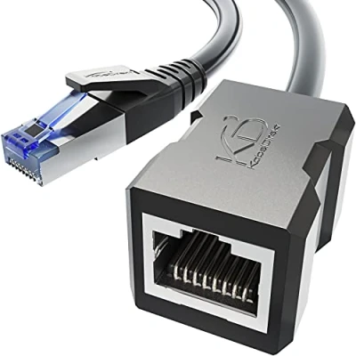 Afbeelding van KabelDirekt Ethernet verlengkabel met breukvast vlechtwerk 10 m (CAT7 mannelijke naar vrouwelijke ethernetkabel, verlengt netwerkkabels, Gbit/s, SF/FTP afscherming, zwart)