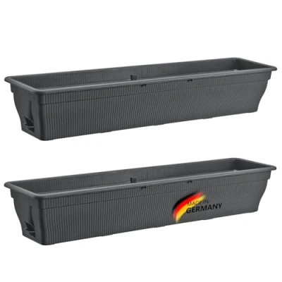 Afbeelding van Set van 2 balkonbalkons 100 cm met waterreservoir antraciet, 25 liter weerbestendige plantenbak inzetstuk lange balkonbak voor tuin en balkon bestendig
