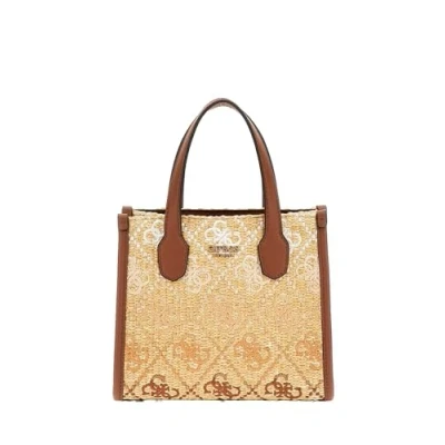 Afbeelding van GUESS Handtas Schoudertas Silvana Mini Two Compartment Tote Cognac Logo Beige