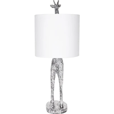 Afbeelding van BRUBAKER Tafel of bedlampje Giraffe Afrika tafellamp met keramische voet en stoffen kap 51,5 cm hoogte, zwart wit