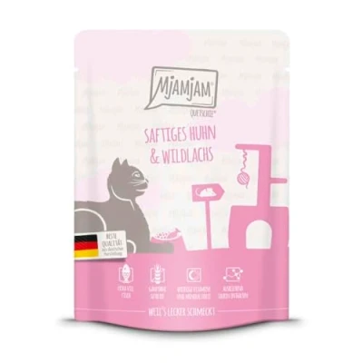 Afbeelding van 6x 300g MjAMjAM Squeeze Sappige Kip en Wilde Zalm Natte Kattenvoer