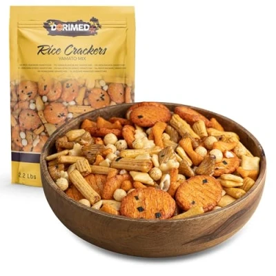 Afbeelding van Voorgerechtenmix I Yamato rijstcrackers in 1 kg verpakking aperitief mix met verschillende Aziatische smaken licht kruidige gebakken rijststicks een snufje zout en soja