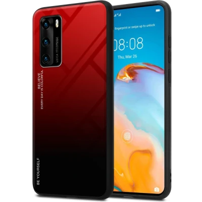 Afbeelding van Cadorabo Hoesje geschikt voor Huawei P40 in ROOD ZWART Tweekleurige beschermhoes van TPU silicone Case Cover en achterzijde gehard glas