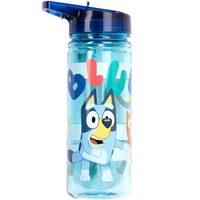 Afbeelding van Bluey Waterfles met rietje, 580 ml, 100% lekvrij, duurzaam, van stevig kunststof, BPA vrij, lichtblauw