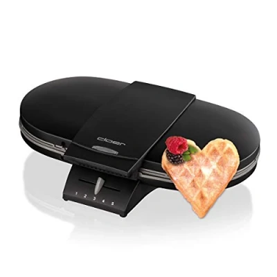 Afbeelding van Cloer 1320 dubbel wafelijzer voor twee klassieke wafels, 1200 watt, 15,5 cm, zwart roestvrij staal, optische eindboodschap.