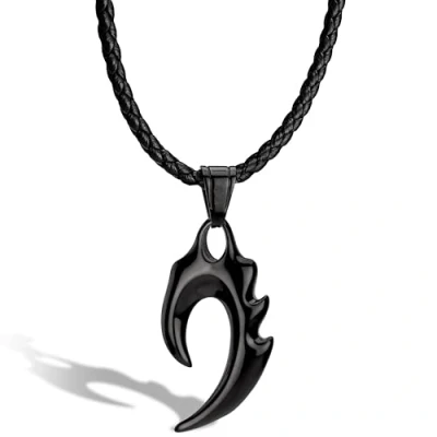 Afbeelding van SERASAR Lederen Halsband Man [Flame] Zwart 60cm Cadeau voor Hem