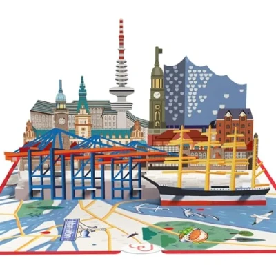 Afbeelding van papercrush® Pop up kaart Hamburg 3D met filharmonie van de Elbe als waardebon voor Hamburg, muziekcadeau, verjaardagskaart hamburger, hotelvoucher verjaardag