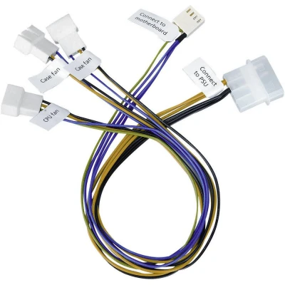 Afbeelding van Aansluitkabel PC ventilator [3x ventilatorstekker 3 polig, 4 polig 1x IDE stroomstekker polig] 0.30 m Akasa