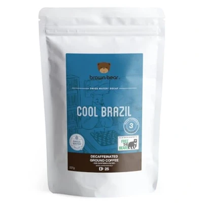 Afbeelding van Brown Bear Cool Brazil Cafeïnevrije gemalen koffie, Zwitsers water decaf, 227 g gedecaffeinateerde 5% van de verkoop gaat naar vereniging Free the Bears
