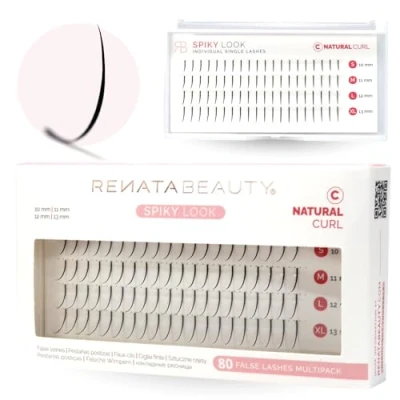 Afbeelding van Renata Beauty individuele kunstwimpers, spiky look, puntige wimperverlenging, 80 afzonderlijke wimpers 11 mm/12 mm/13 mm, platte bandtechnologie, mat zwart
